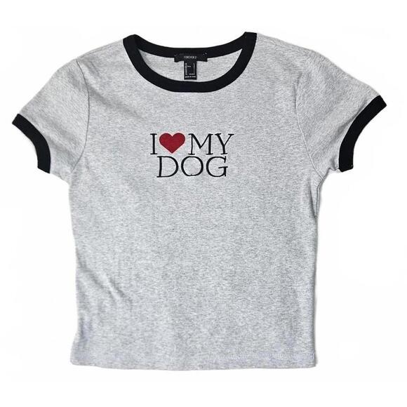 Forever 21 Women's 'I ❤️ MY DOG' T-shirt Size Large - Picture 1 of 7